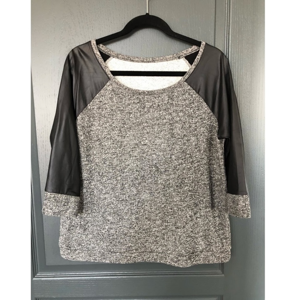 Leather Sleeve Grey Sweater